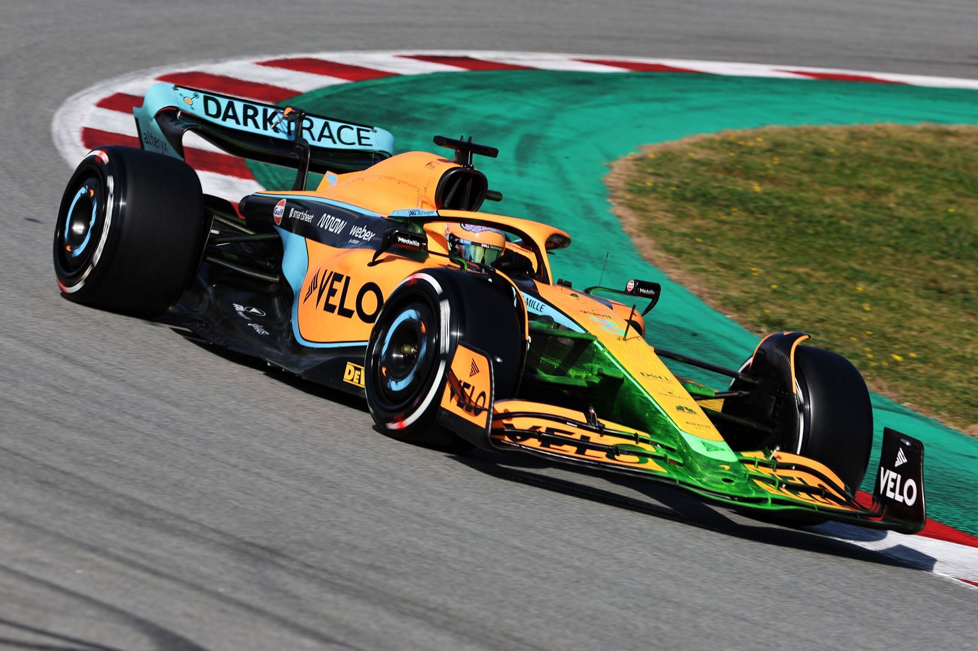 Daniel Ricciardo driving the (3) McLaren MCL36 with Flow-vis paint on the nose area, in Barcelona, Spain. (Photo by Mark Thompson/Getty Images)