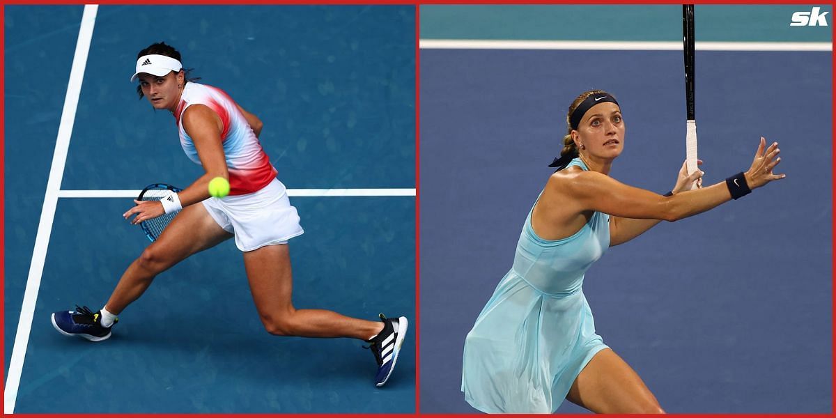 Kvitova (R) and Burel face each other in the second round at Miami