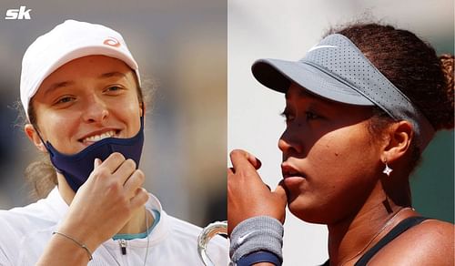 Iga Swiatek (L) and Naomi Osaka