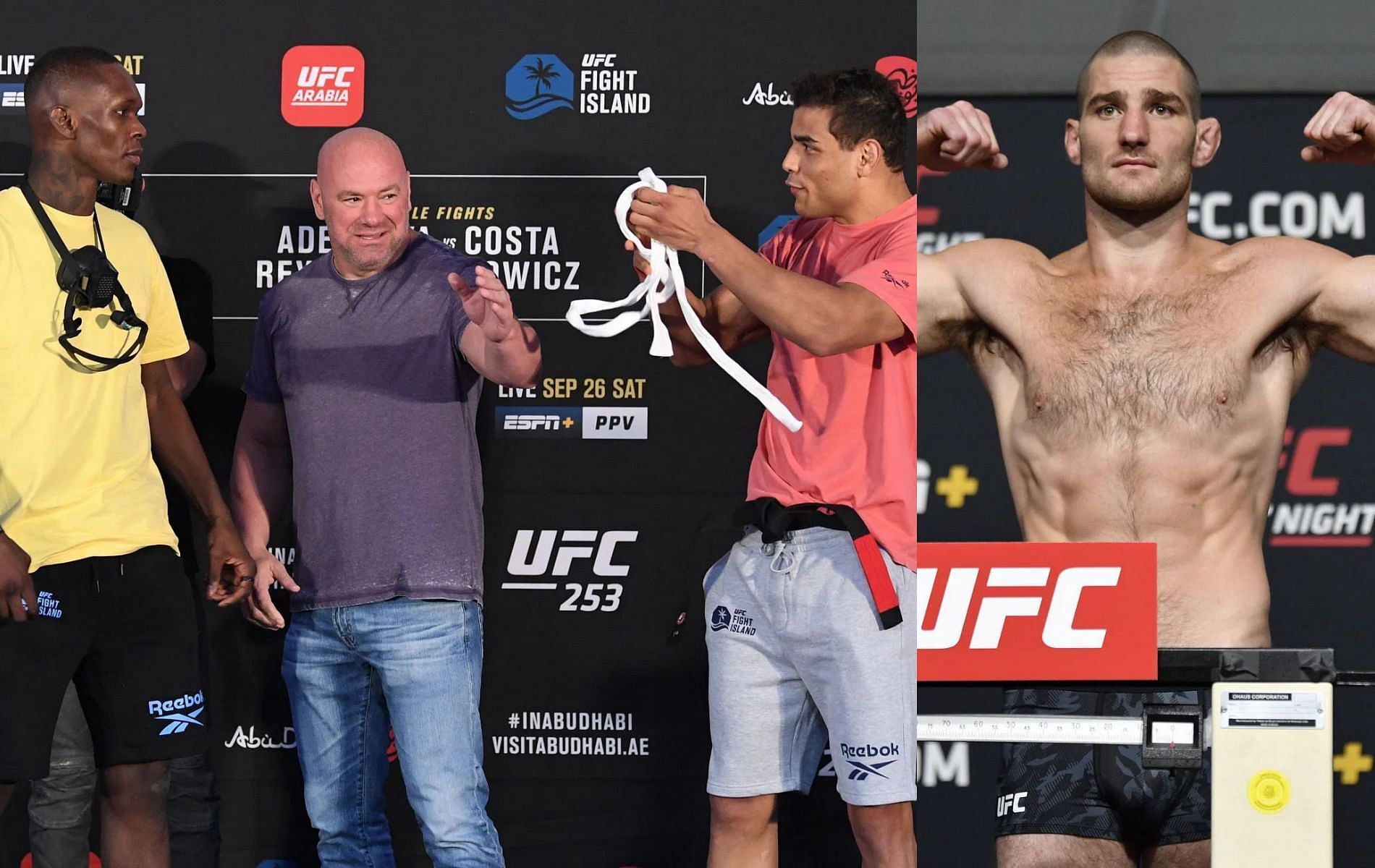 Israel Adesanya (left), Paulo Costa (center) &amp; Sean Strickland (right)