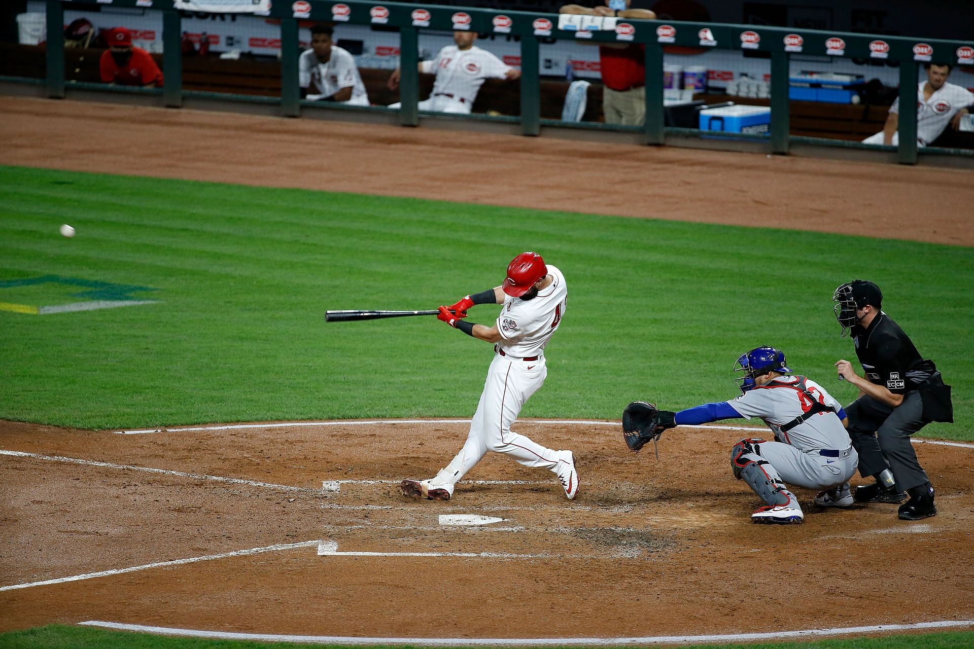 Jesse Winker crushing a ball in the playoffs