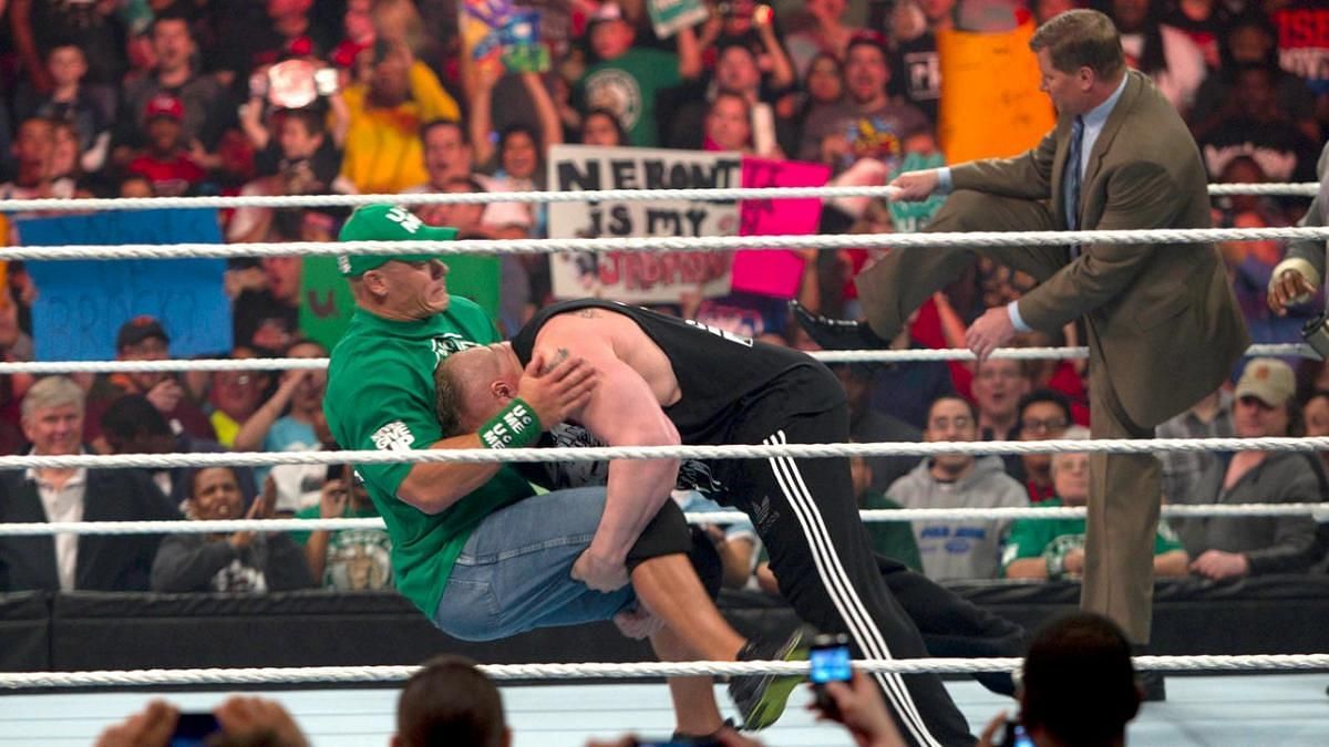One of WWE's most incredible brawls started with Cena slapping Lesnar
