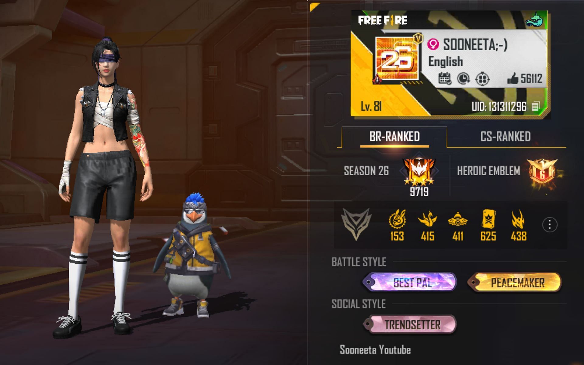 Sooneeta&rsquo;s Free Fire MAX ID (Image via Garena)