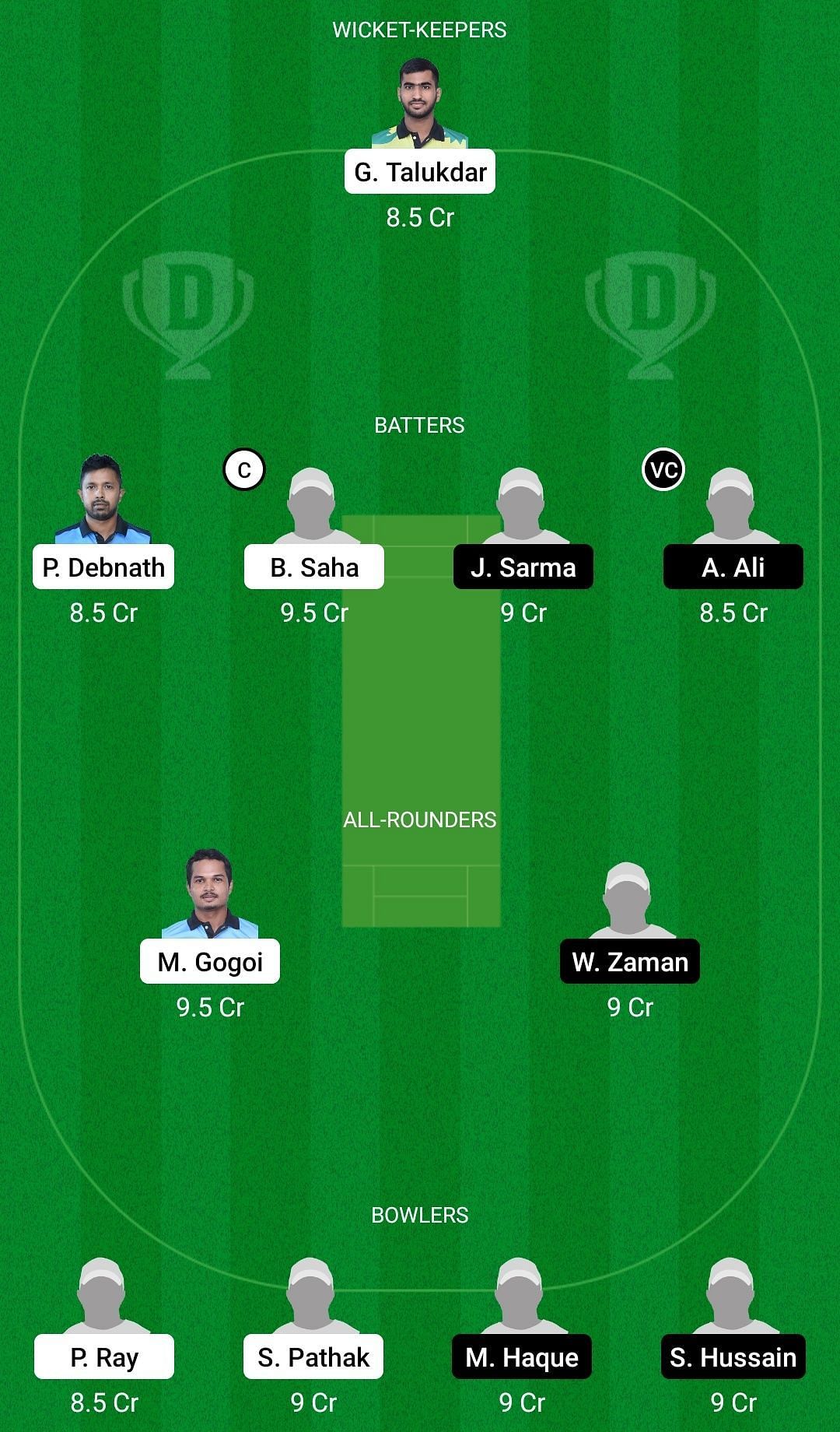 Dream11 Team for Club Triranga vs Zenith C.C - Assam Premier Club T20 Championship 2022.