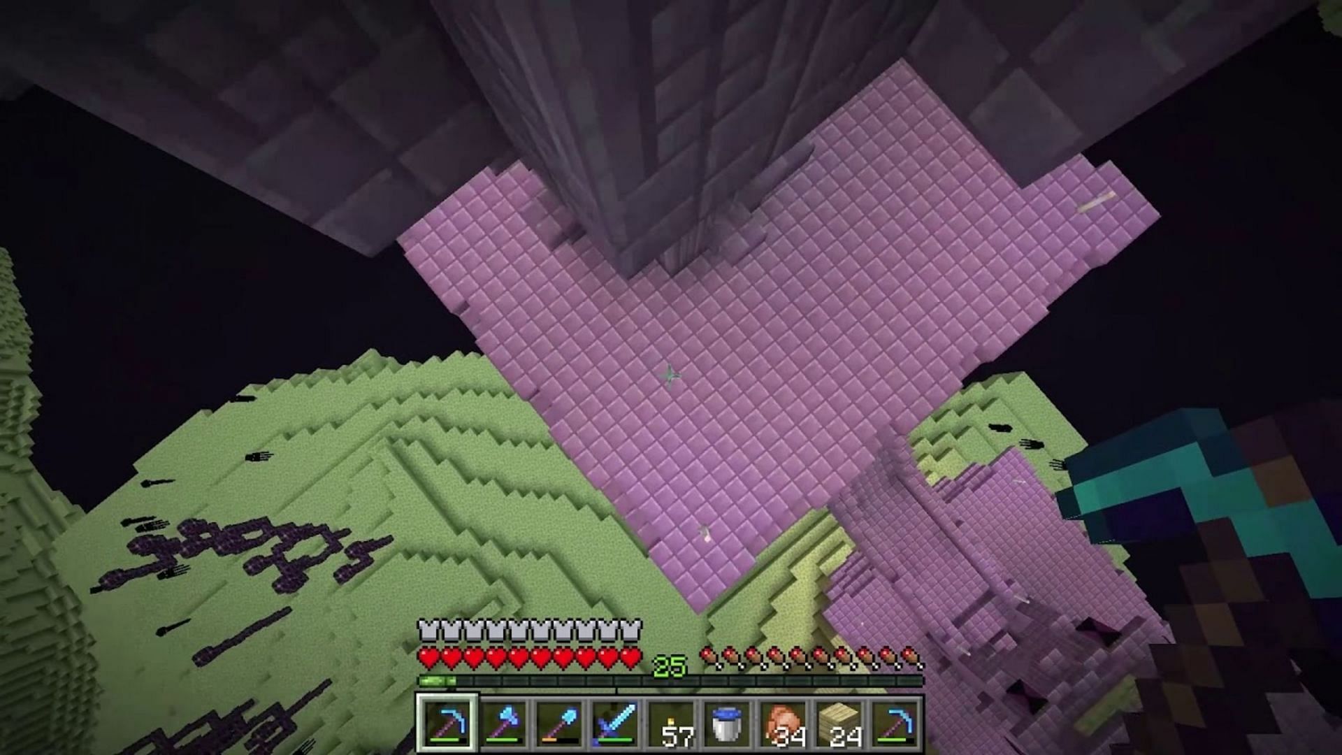 Feather Falling allows a player to reduce most falling damage in Minecraft (Image via YouTube user Waifu Simulator 27)