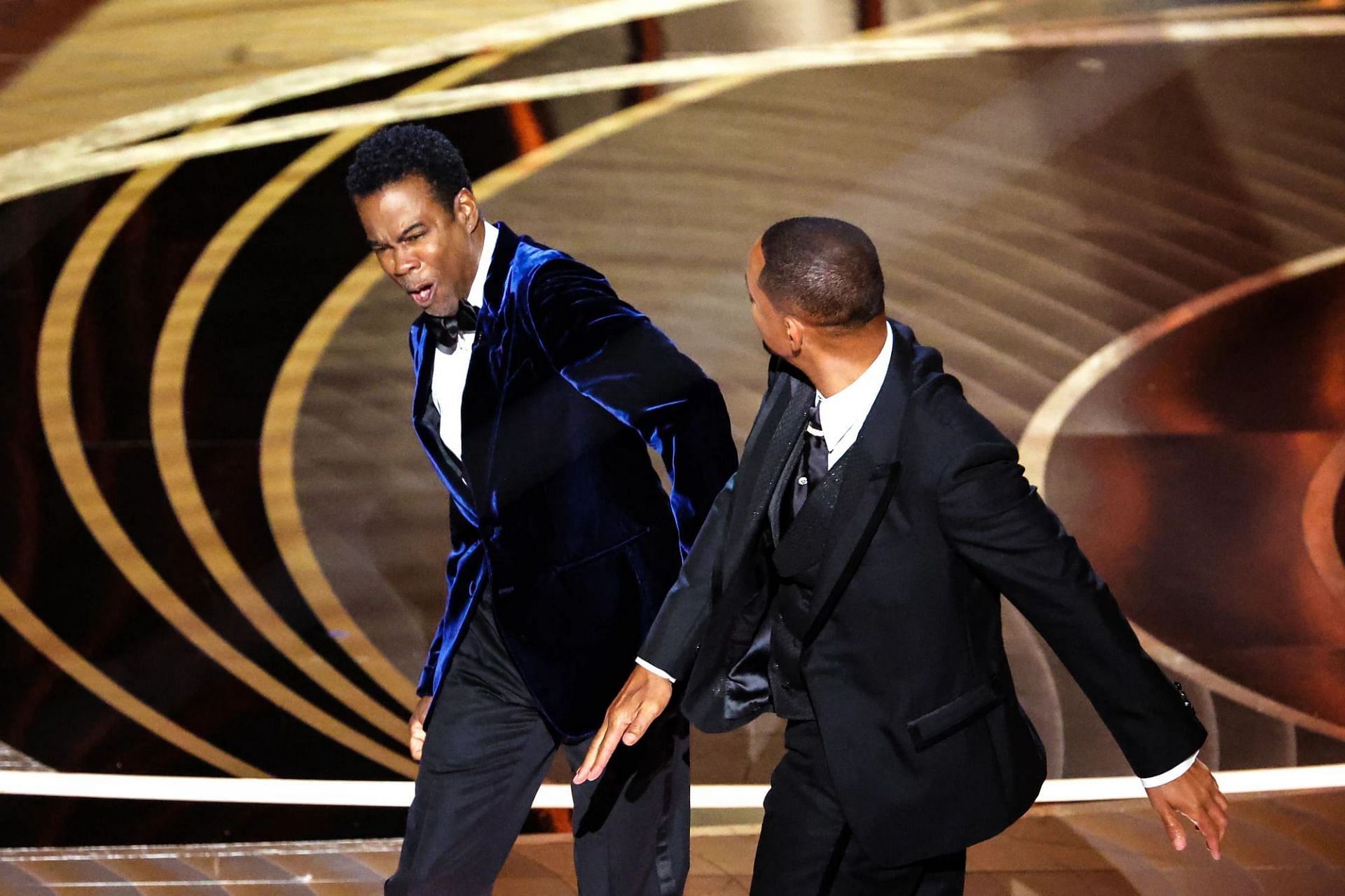 Will Smith slaps Chris Rock onstage during the 94th Academy Awards at the Dolby Theatre(Myung Chun / Los Angeles Times)