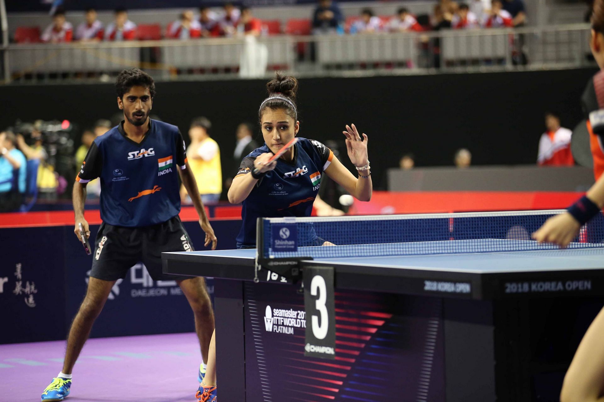 Sathiyan Gnanasekaran and Manika Batra in action. (PC: ITTF World)