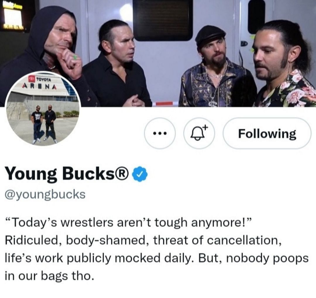 A screengrab of Young Bucks&#039; Twitter bio.