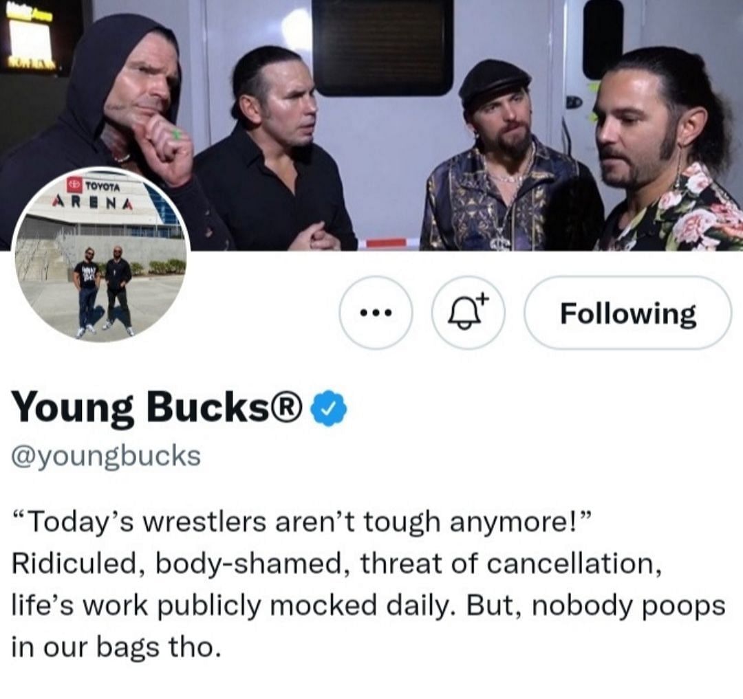 A screengrab of Young Bucks' Twitter bio.