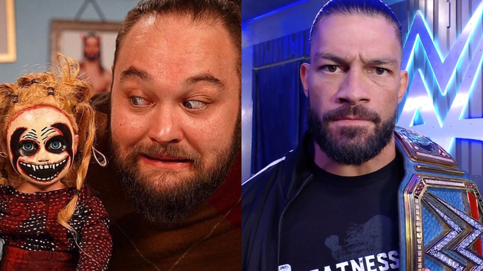 Bray Wyatt (left); Roman Reigns (right)