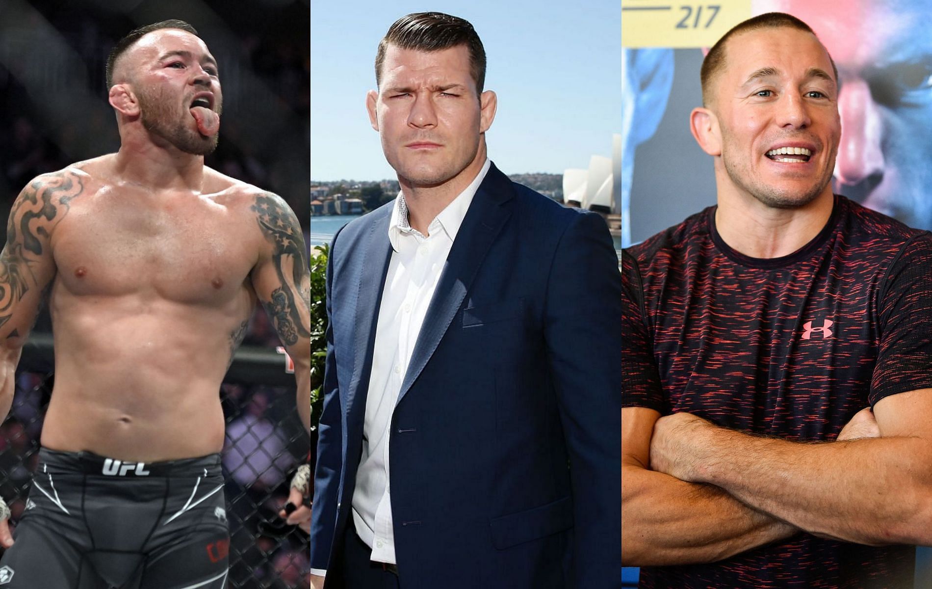 Colby Covington (left), Michael Bisping (center) &amp; Georges St-Pierre (right)