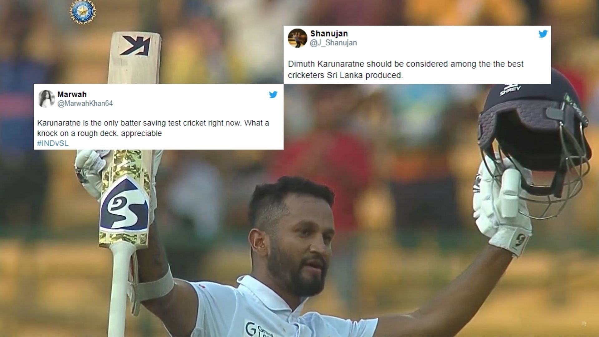 Twitter praised Karunaratne for a gutsy hundred (P.C.: BCCI)