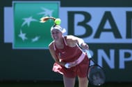 Petra Kvitova serves during her second-round match at Indian Wells