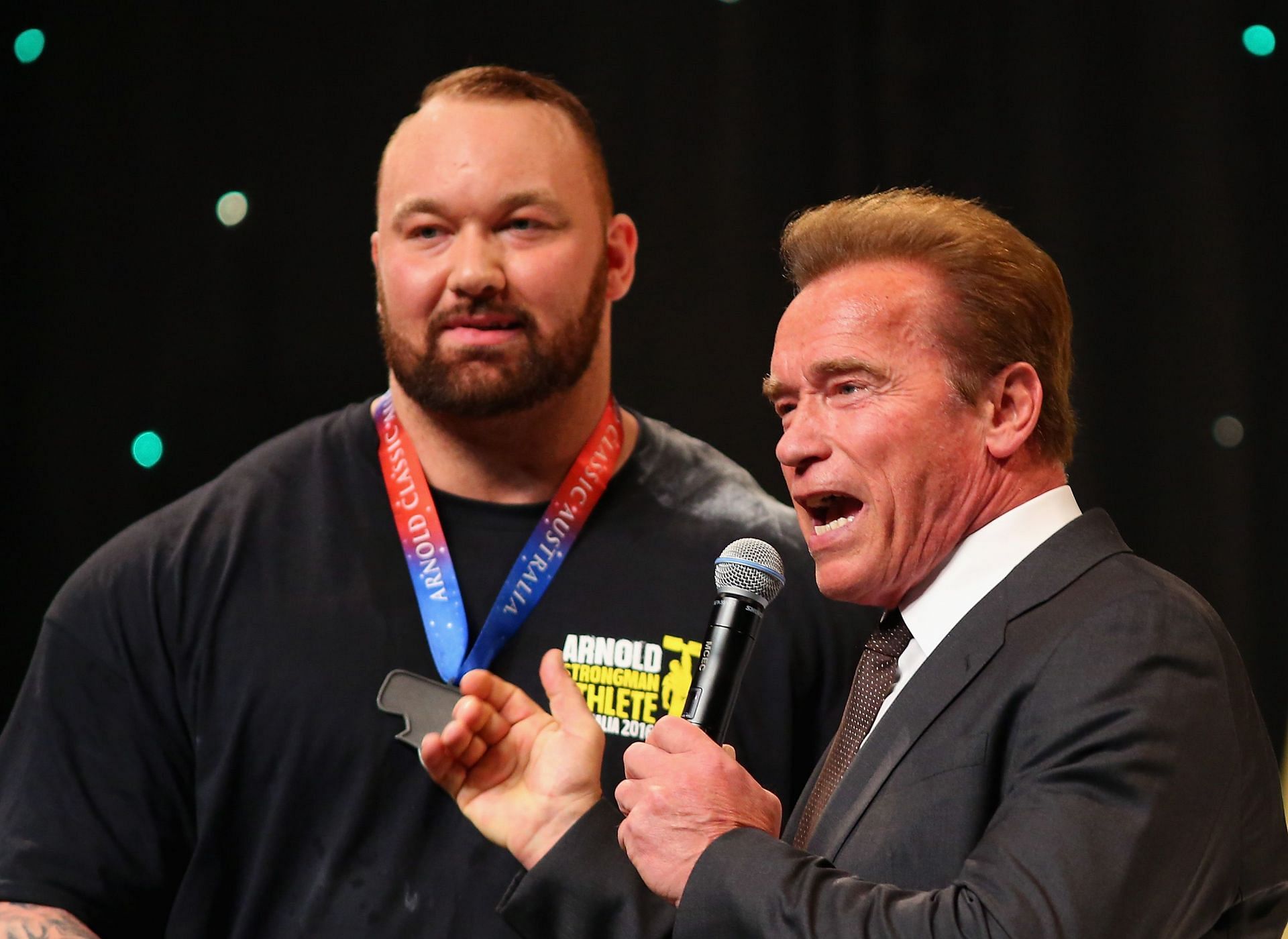 Hafthor Bjornsson (L) has praised some boxing legends ahead of his return to the ring against Eddie Hall