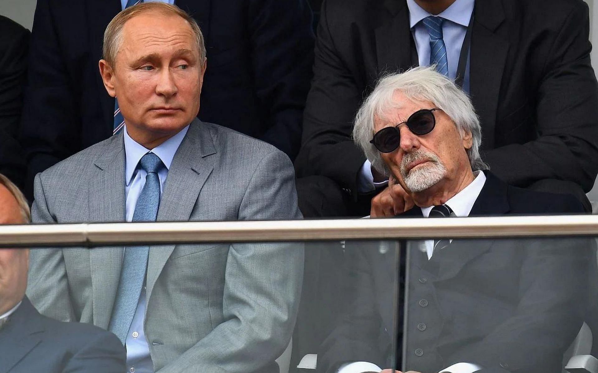 Bernie Ecclestone (right) with Russian President Vladimir Putin (left) at the 2018 Russian GP in Sochi