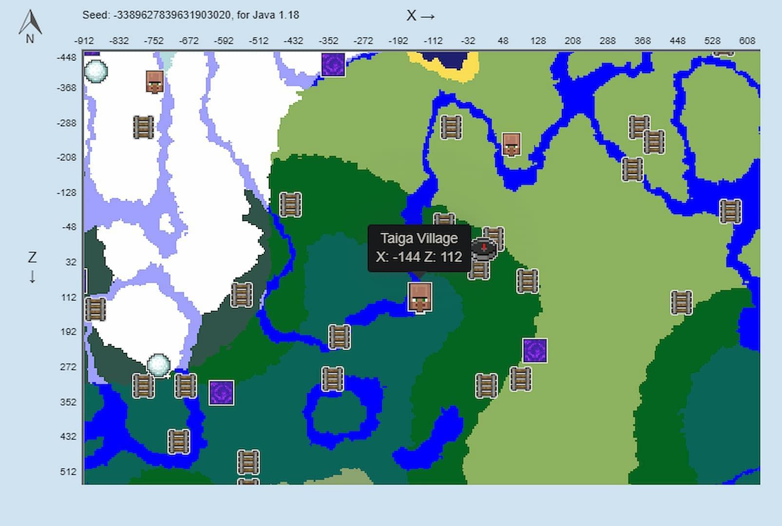 Double villages at spawn (Image via chunkbase seedmap tool)