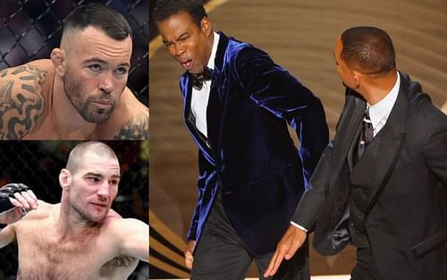 Sean Strickland poked fun at Colby Covington for calling 911 following recent street brawl with Jorge Masvidal [Chris Rock and Will Smith image courtesy - @SStricklandMMA on Twitter]