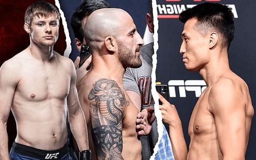 Bryce Mitchell (L) [Image Credits: UFC.com] & Alex Volkanovski (M) [Image Credits: UFC's YouTube channel] & The Korean Zombie (R) [Image Credits: Getty]