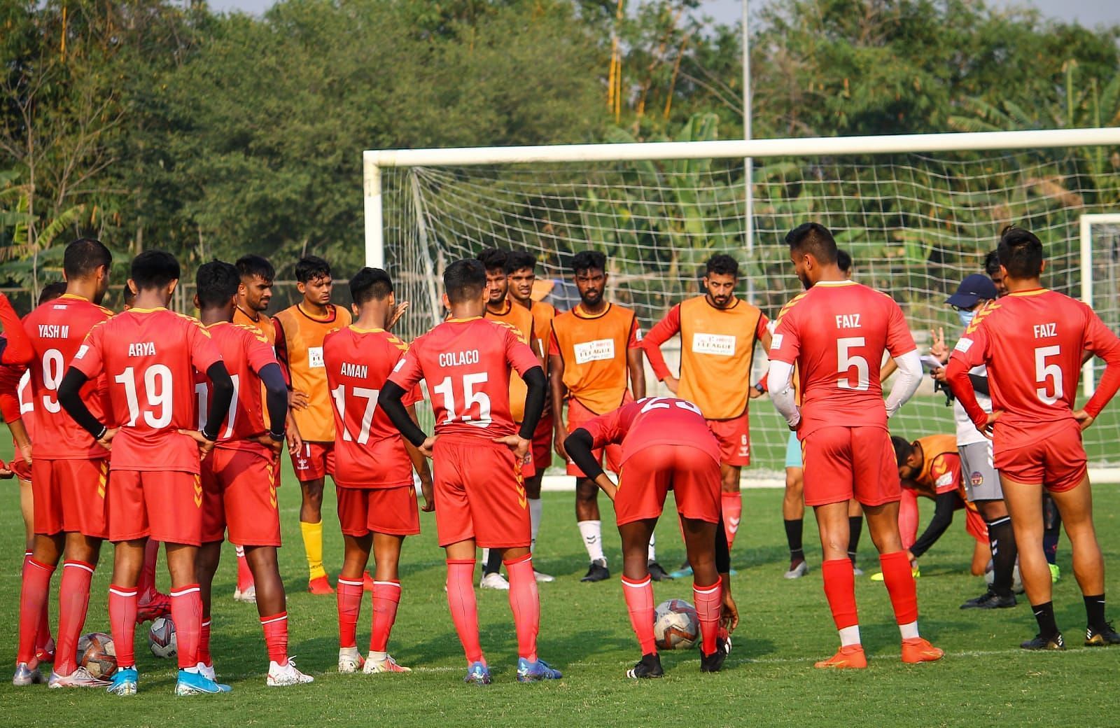 Kenkre FC coach addressing their players during a training session ahead of their season opener against Real Kashmir FC - Image Courtesy: I-League Twiter