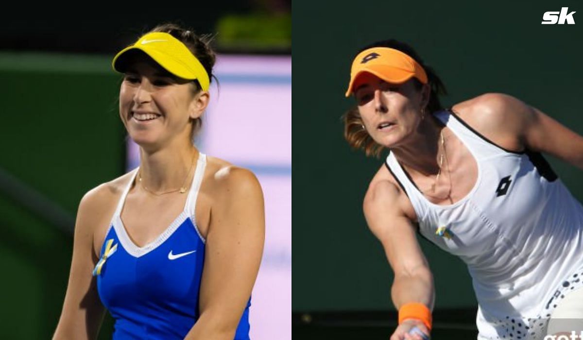 Belinda Bencic (L) and Alize Cornet sporting the ribbons