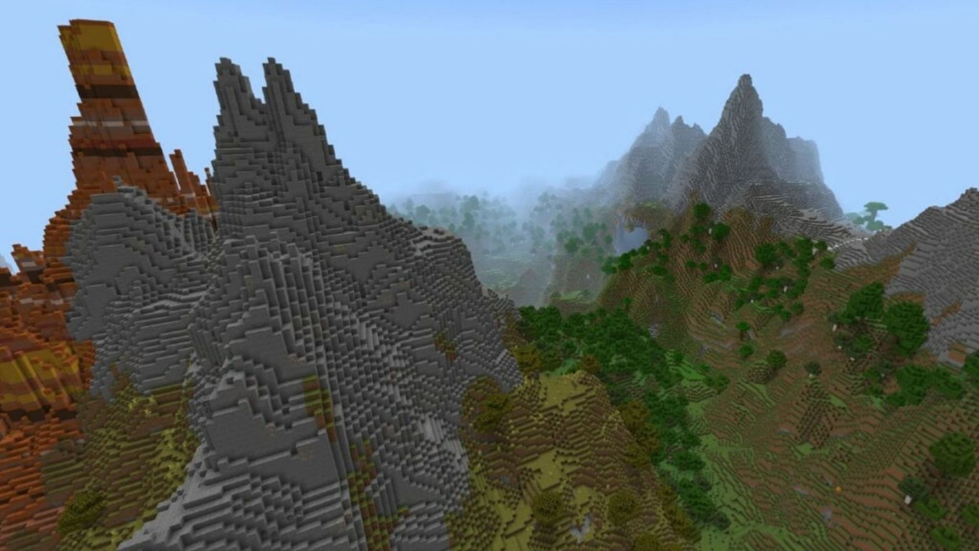 Users will get their fill of massive mountains in this seed&#039;s spawn area (Image via Mojang)