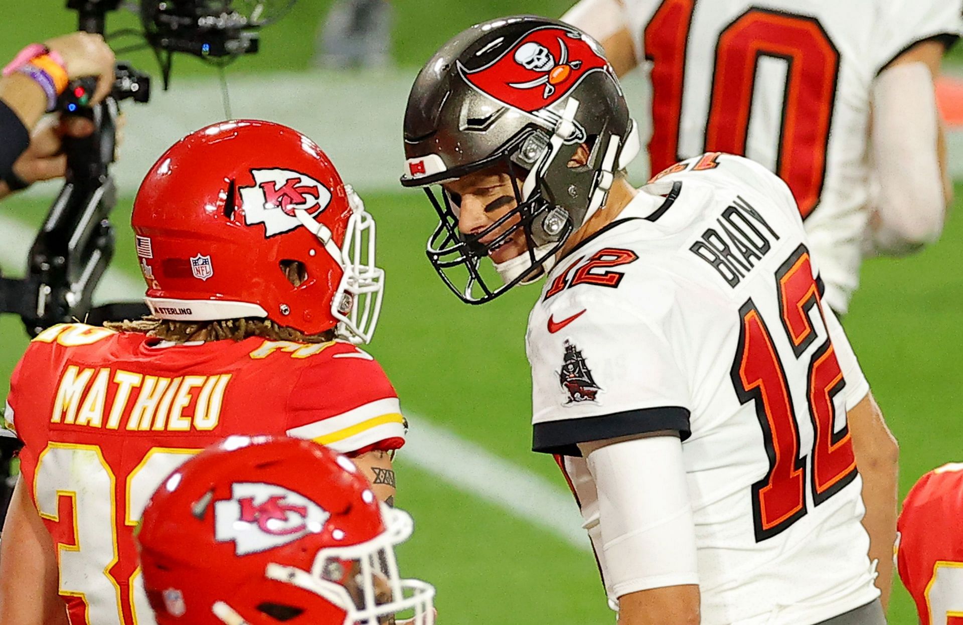 Safety Tyrann Mathieu and quarterback Tom Brady during Super Bowl LV