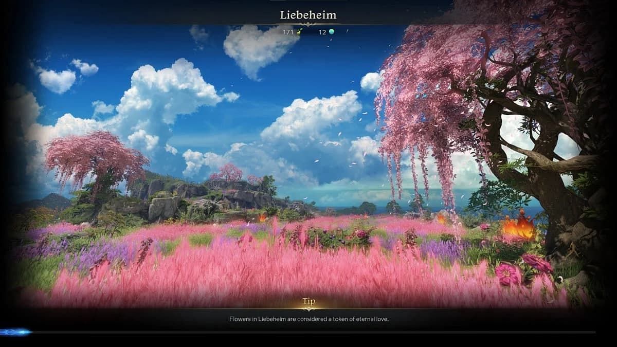 Liebeheim Island is full of lush pink scenery (Image via Smilegate)