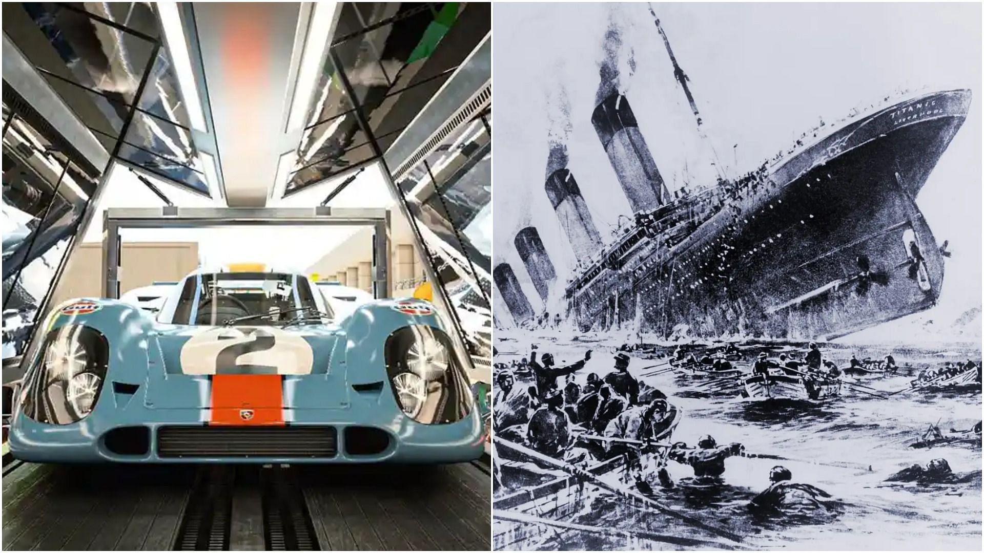 Gran Turismo 7 has made an error in one of its history lessons, including the Titanic (Images via Polyphony Digital, Britannica)