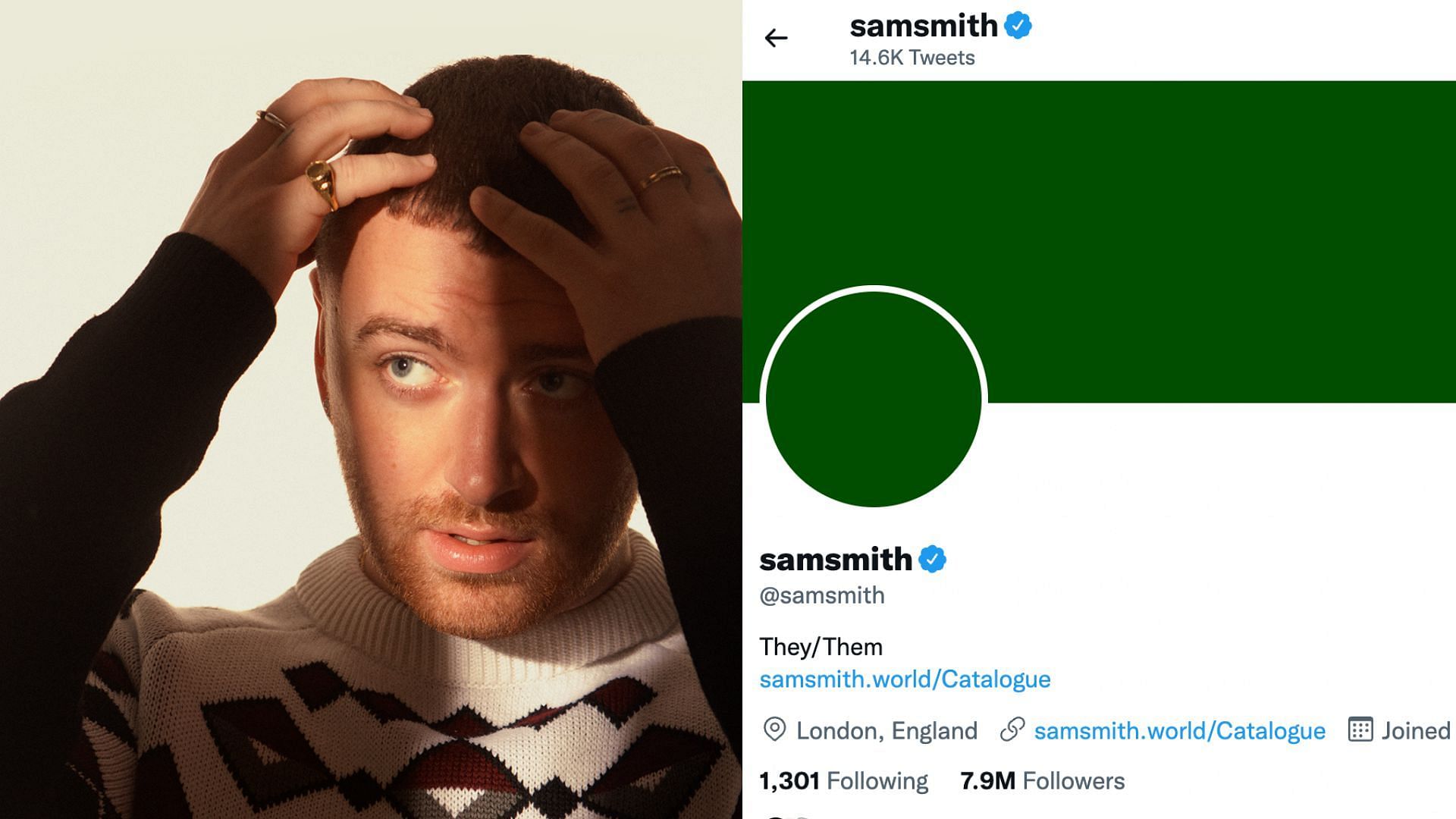 Singer Sam Smith&#039;s Twitter handle (Image via @samsmith/Twitter)