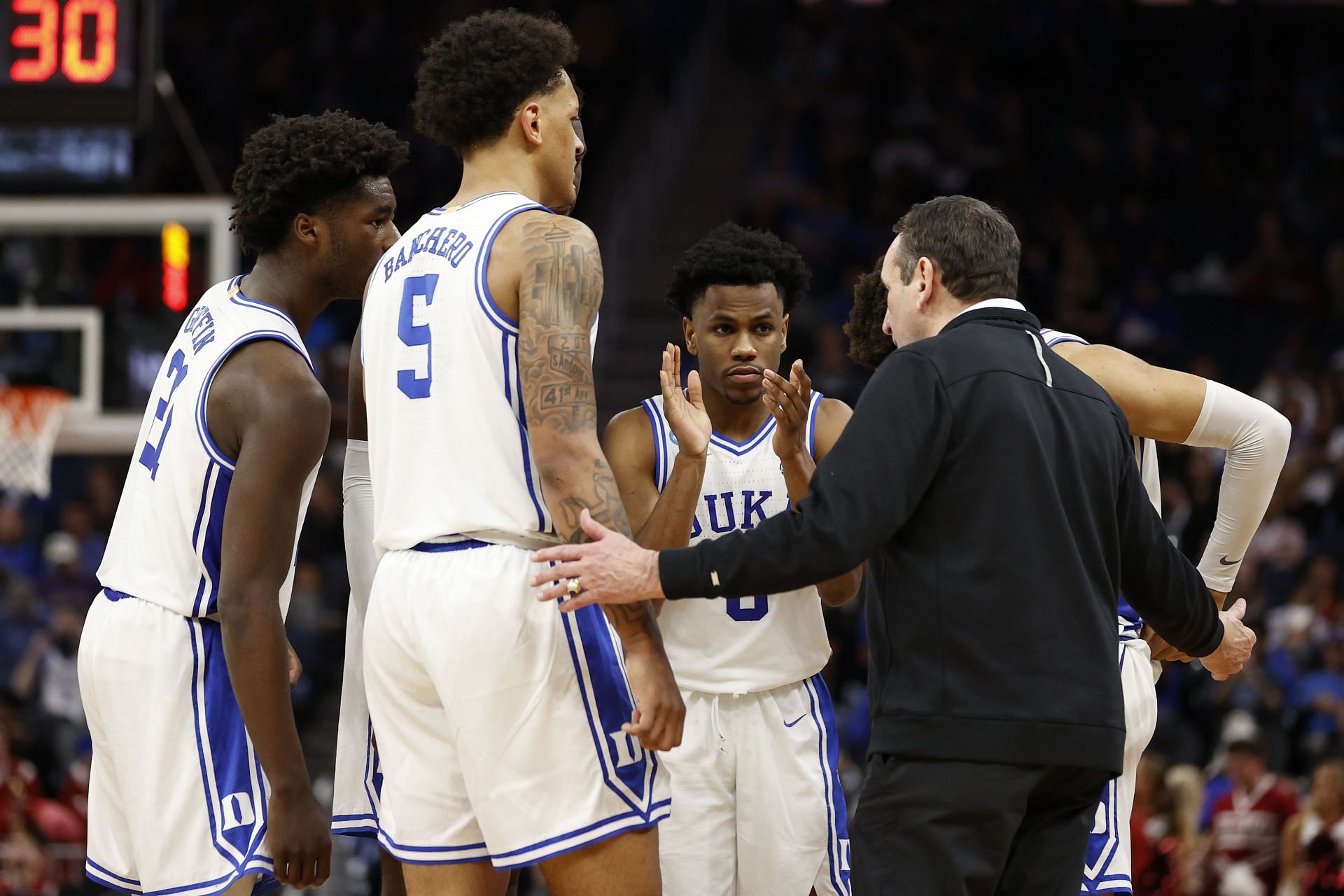 An epic speech from Coach K during a Duke timeout was the turning point of his team&#039;s win over Arkansas.