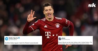 Twitter erupts as Robert Lewandowski scores a hat-trick in Bayern Munich's 7-1 rout of RB Salzburg in the UEFA Champions League
