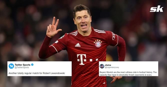 Twitter erupts as Robert Lewandowski scores a hat-trick in Bayern Munich's 7-1 rout of RB Salzburg in the UEFA Champions League