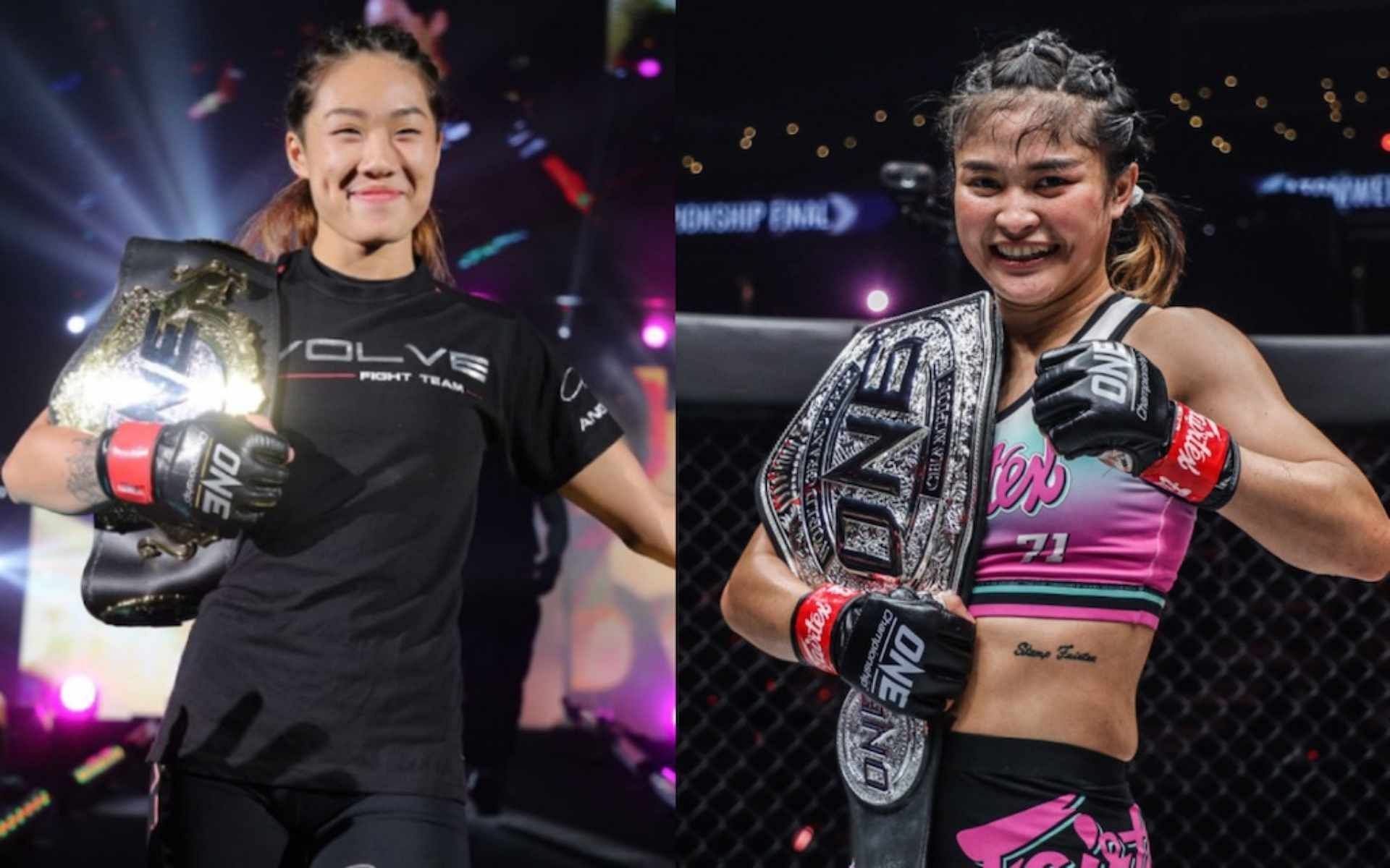 Stamp Fairtex (right) believes ONE atomweight champion Angela Lee (left) lost some of her strength after giving birth. [Photo ONE Championship]