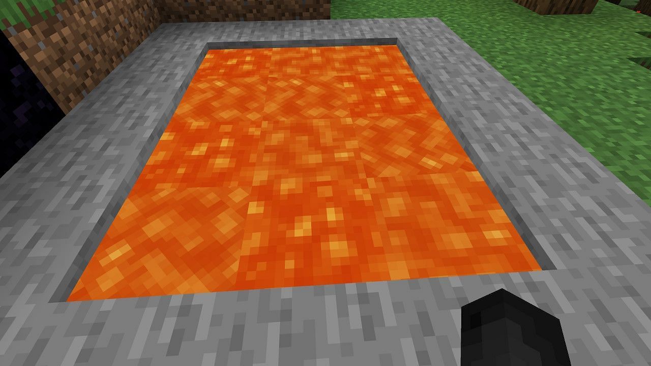 Finding a lava source is the first step required in making obsidian blocks (Image via Minecraft)
