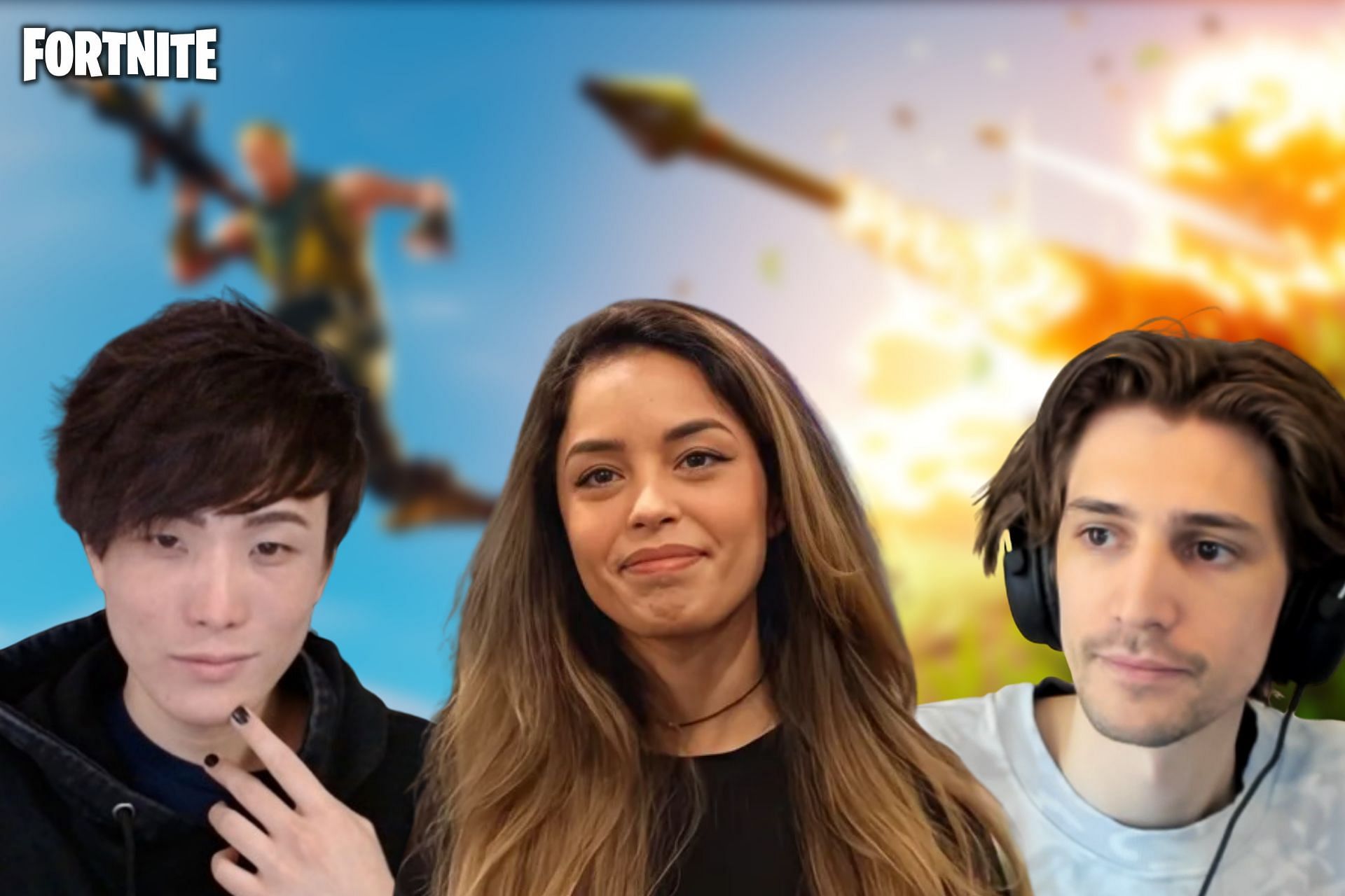 xQc, Valkyrae and Sykkuno shared a hilarious moment during a recent Fortnite stream (Image via Sportskeeda)