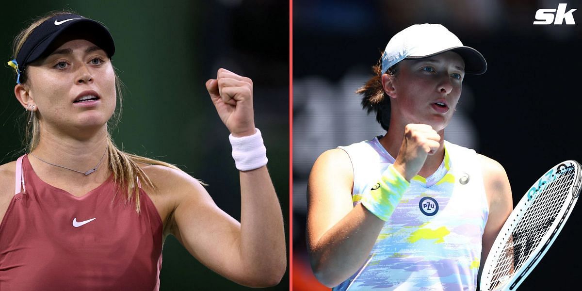Paula Badosa (L) and Iga Swiatek at the 2022 Indian Wells Open.