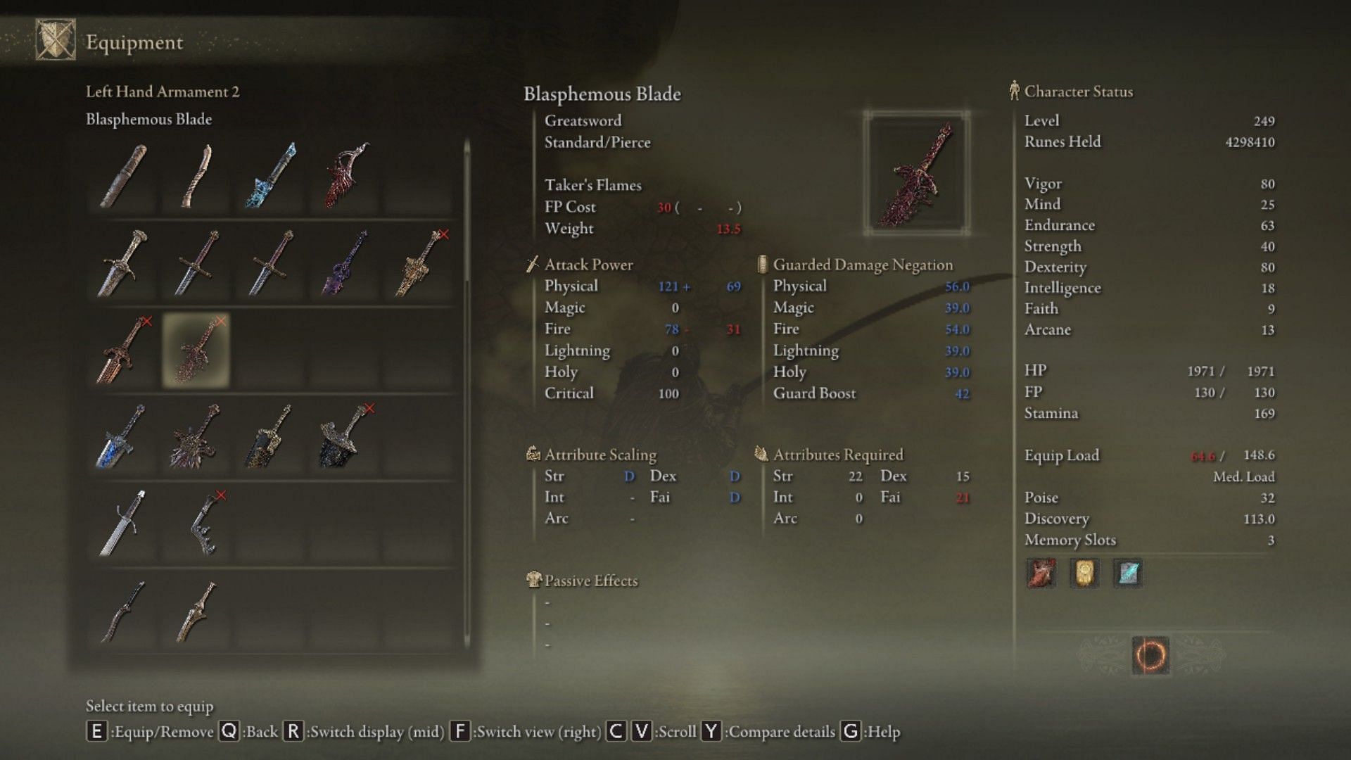 Blasphemous Greatsword is a really good weapon for investing into faith (Image via Elden Ring)