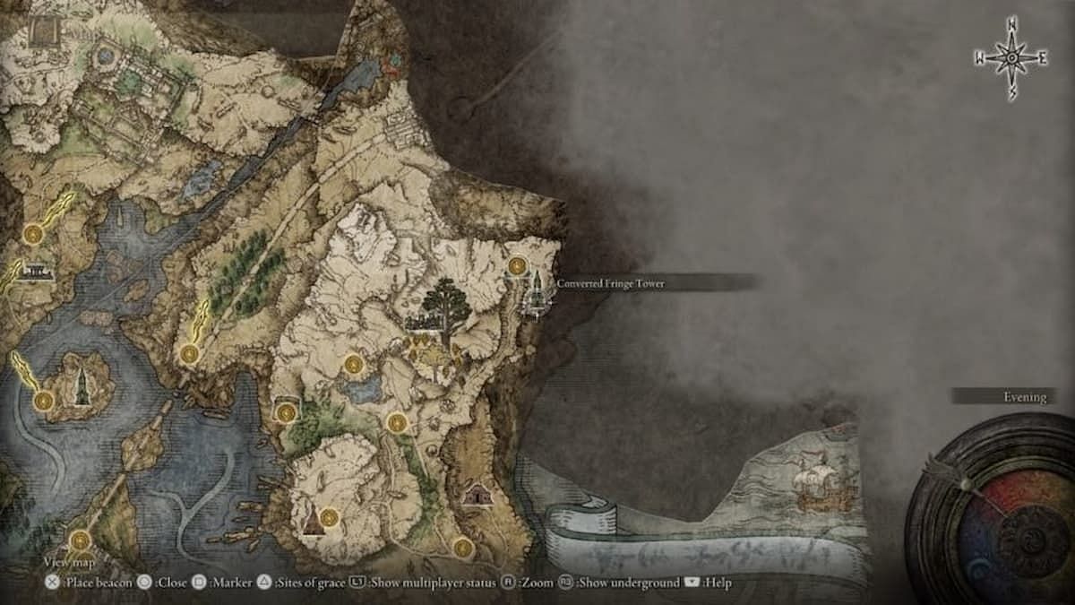 A look at the Converted Fringe Tower on the map (Image via FromSoftware Inc.)