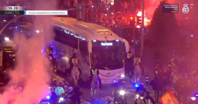WATCH: PSG and Real Madrid fans gather in numbers outside Santiago Bernabeu ahead of UCL clash