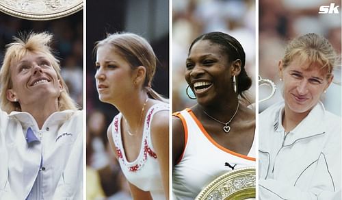 Martina Navratilova, Chris Evert, Serena Williams and Steffi Graf (L to R)