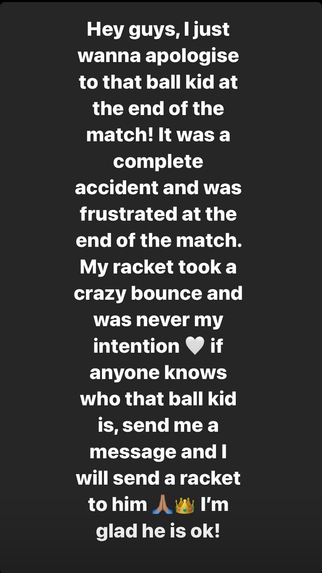 Screen grab from Nick Kyrgios' Instagram story