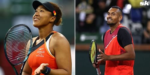 Naomi Osaka (L) and Nick Kyrgios at the 2022 Miami Open.