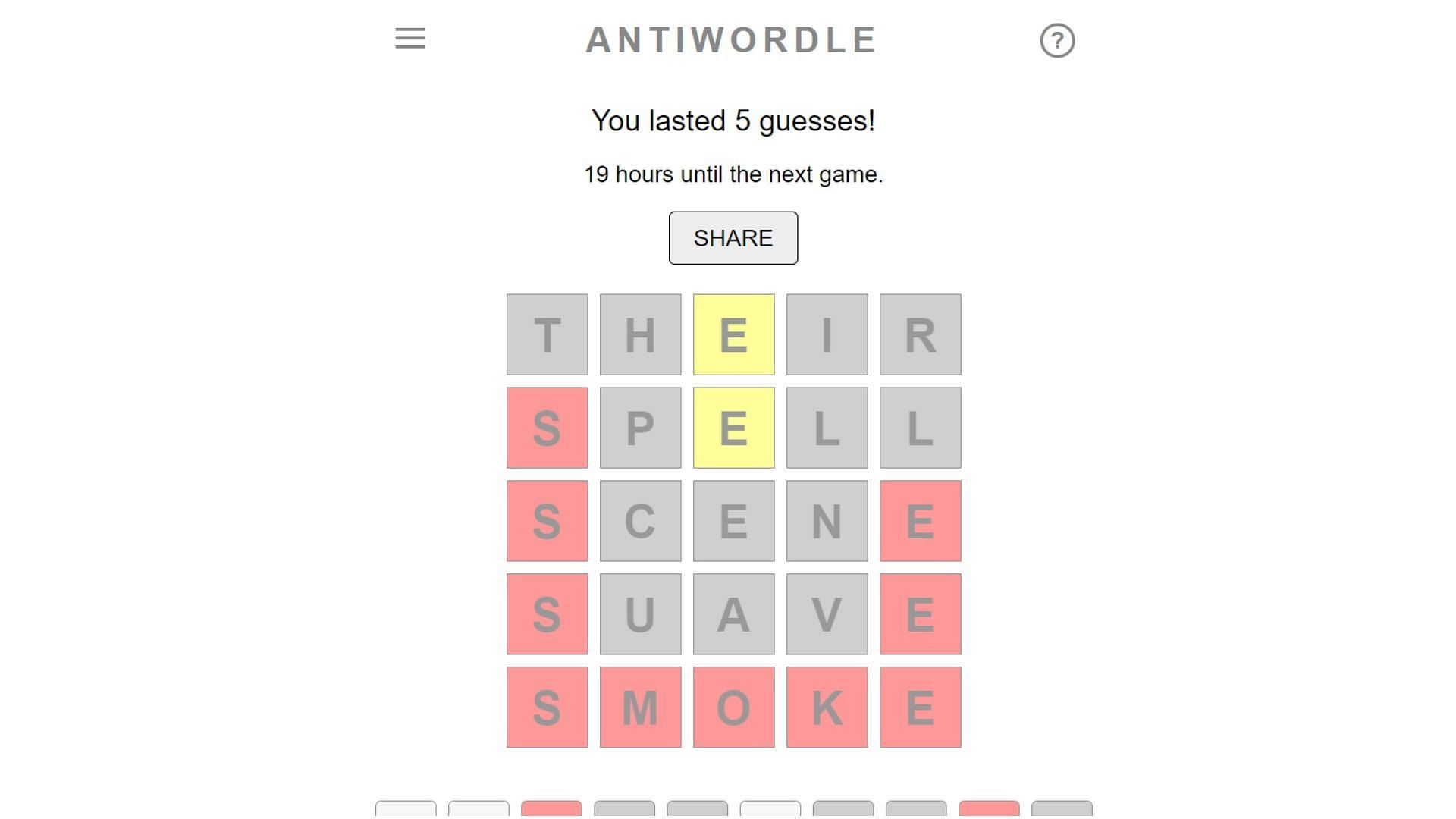 A new Wordle spinoff Antiwordle is here. (Image via antiwordle.com)