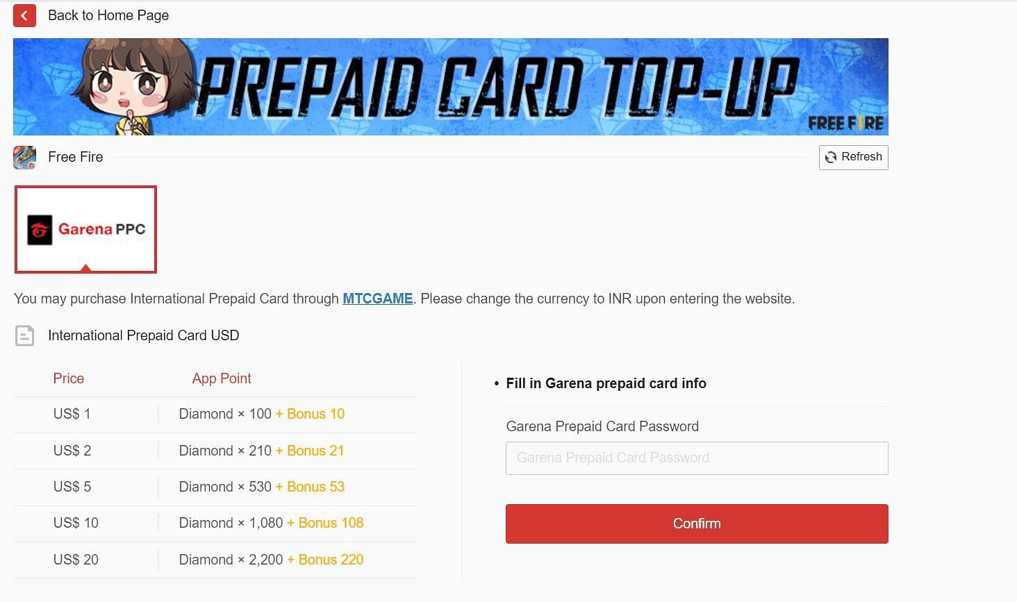 Players will have to purchase a prepaid card to purchase diamonds (Image via Games Kharido)