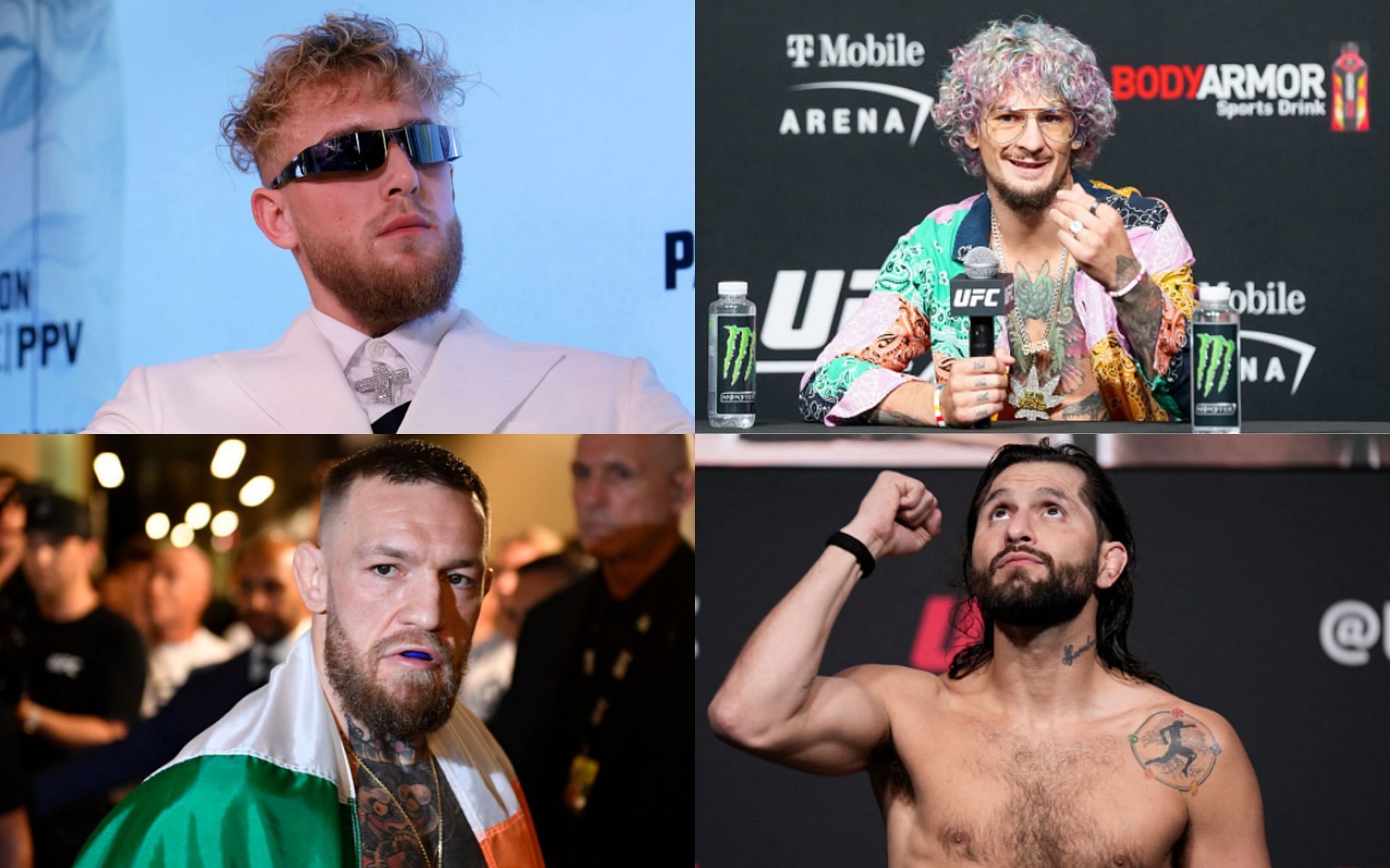 Jake Paul (top left); Sean O&#039;Malley (top right); Conor McGregor (bottom left); Jorge Masvidal (bottom right)