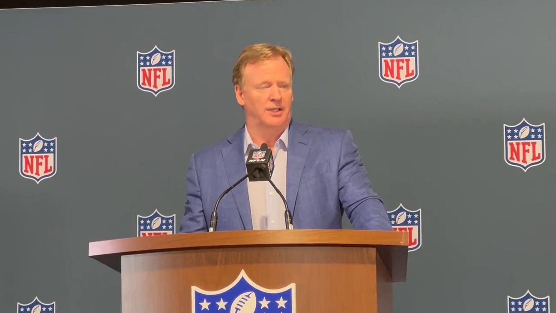 Commissioner Roger Goodell speaking at today&#039;s press conference.