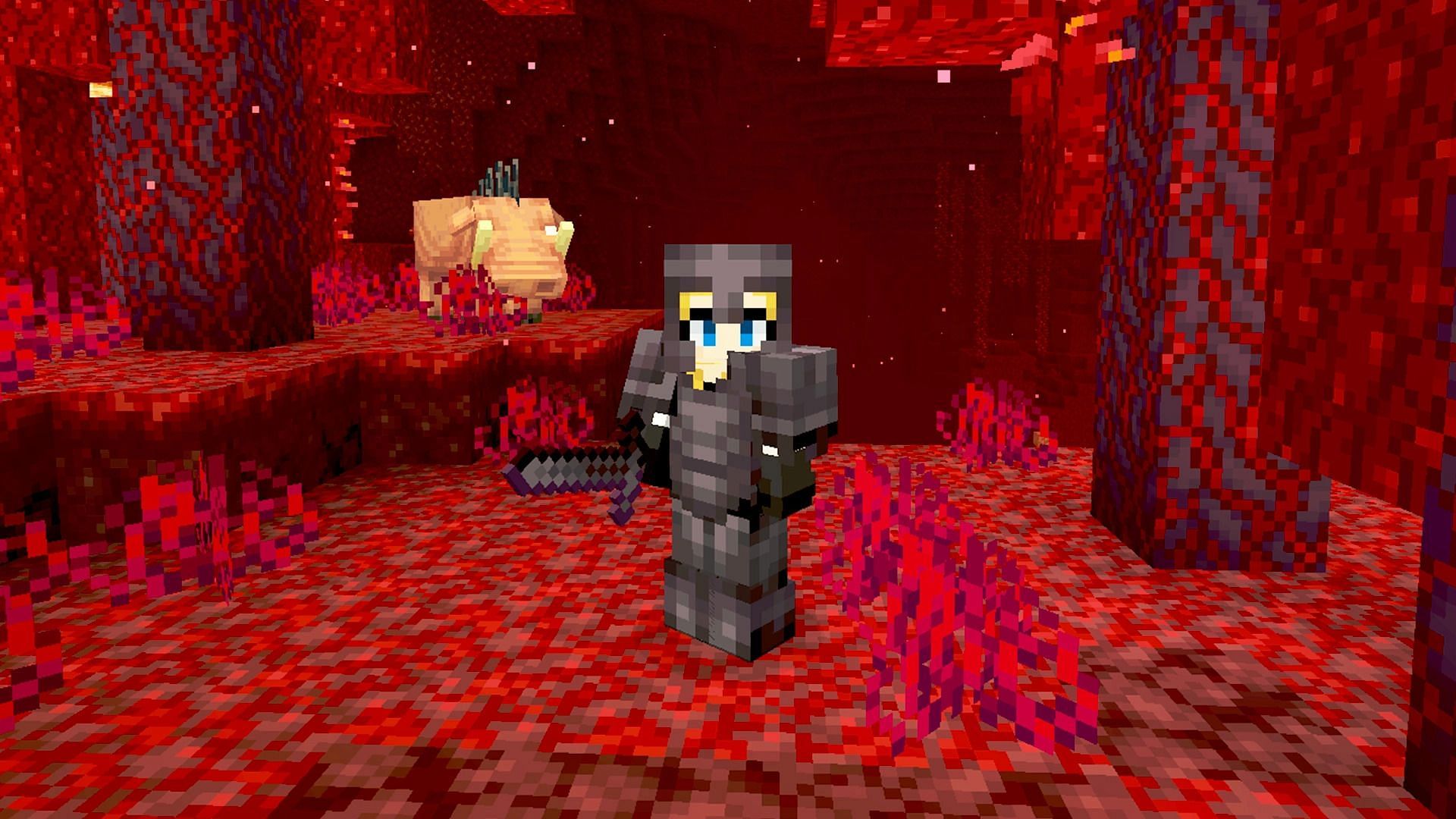 A player using netherite armor (Image via Minecraft)
