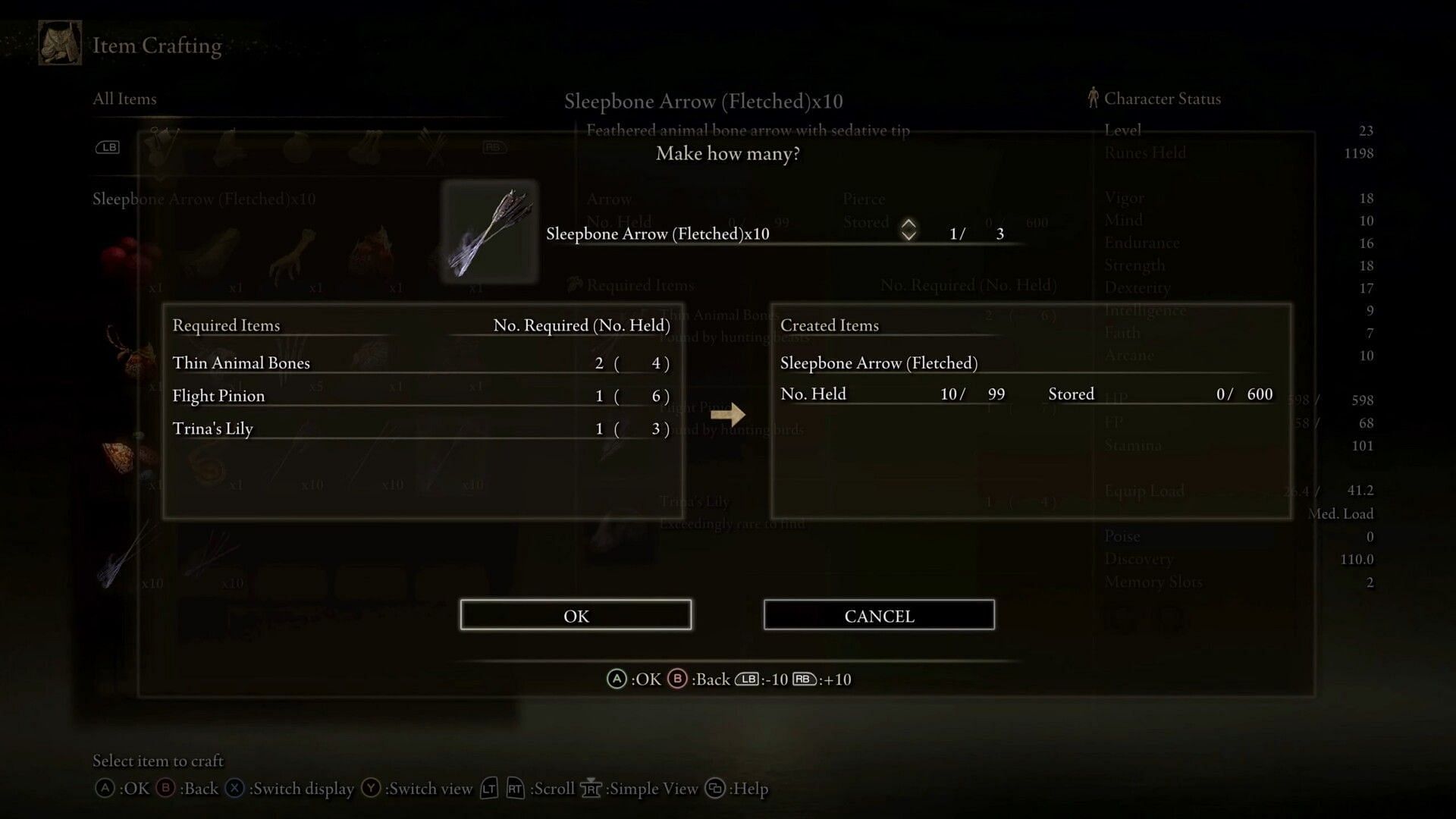 Sleepbone Arrows can be crafted after the Cookbook is purchased (Image via FromSoftware Inc.)