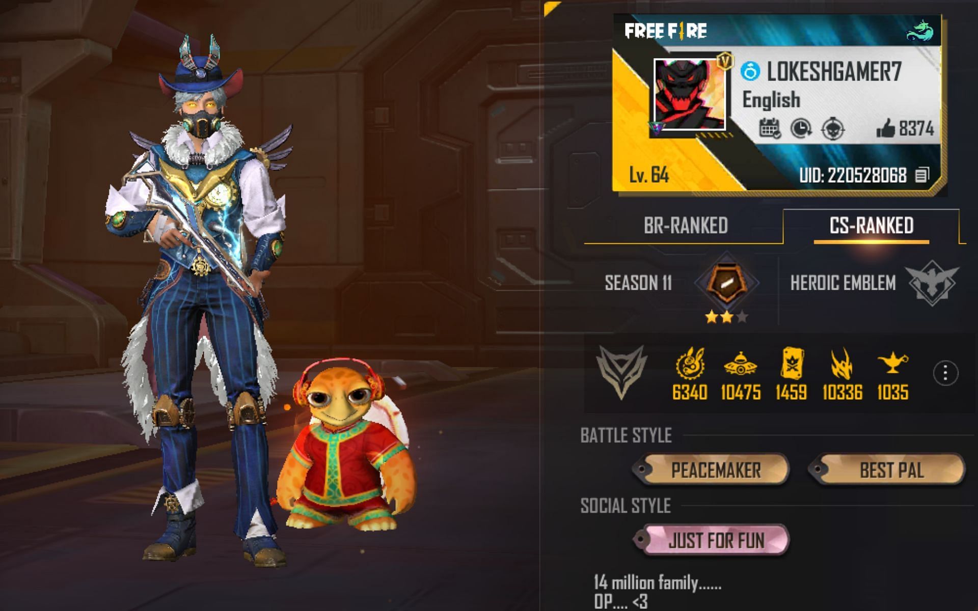 Lokesh Gamer&#039;s Free Fire MAX ID (Image via Garena)