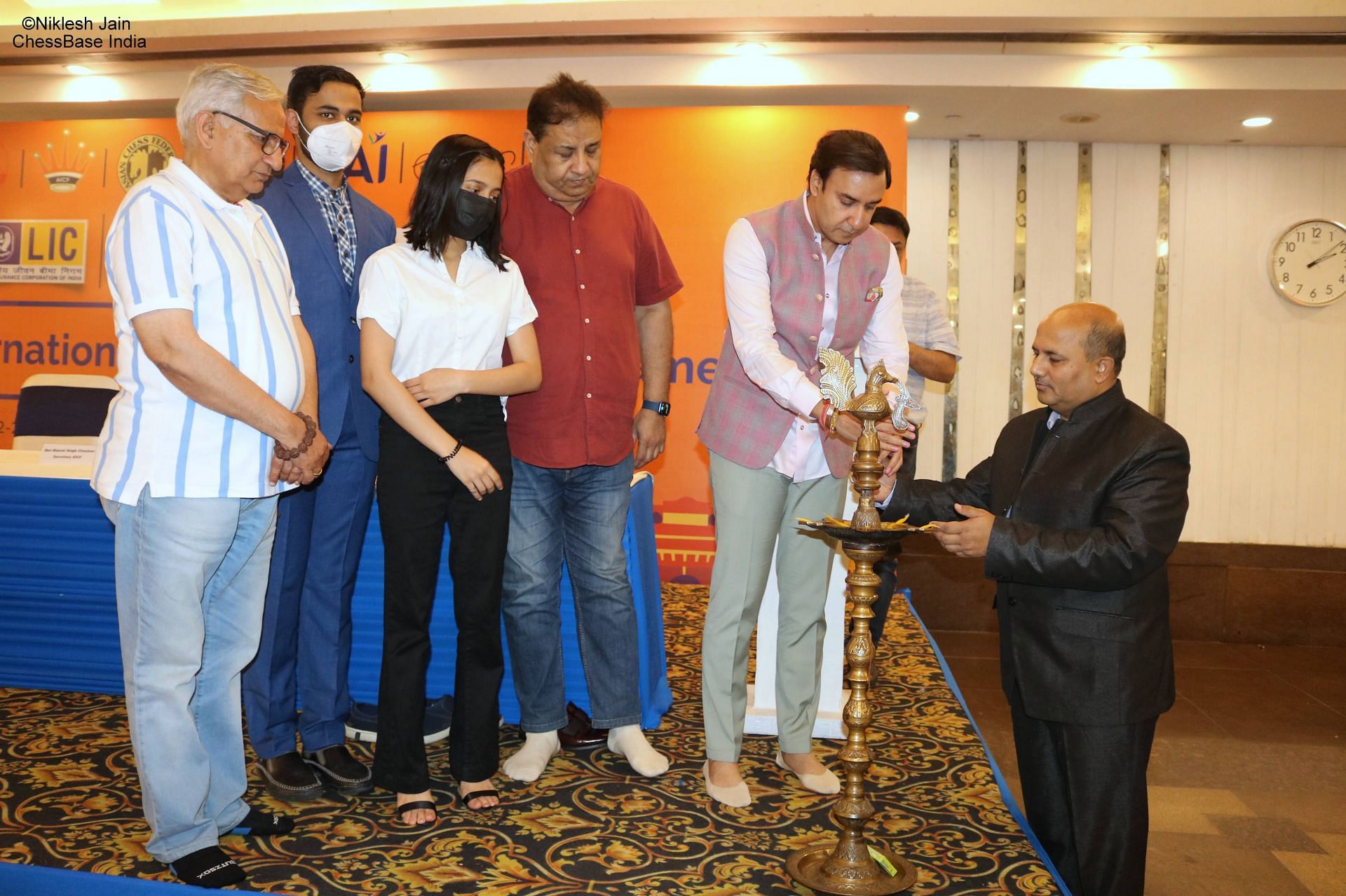Chief guests inaugurating the chess tournament in New Delhi on Tuesday. (Pic credit: AICF)